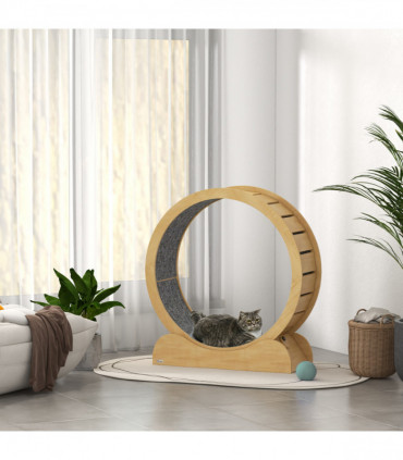 PawHut Cat Treadmill, 39.4" Wooden Cat Running Wheel with Brake, Natural