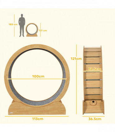 PawHut Cat Treadmill, 39.4" Wooden Cat Running Wheel with Brake, Natural