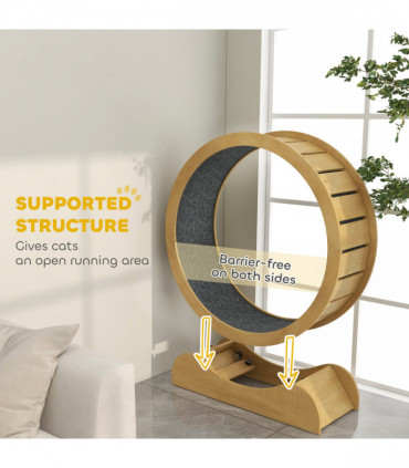 PawHut Cat Treadmill, 39.4" Wooden Cat Running Wheel with Brake, Natural