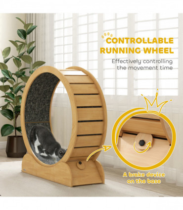 PawHut Cat Treadmill, 39.4" Wooden Cat Running Wheel with Brake, Natural