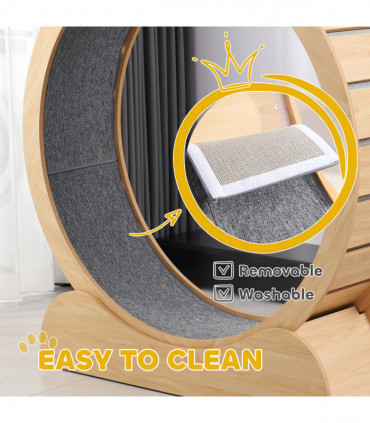 PawHut Cat Treadmill, 39.4" Wooden Cat Running Wheel with Brake, Natural