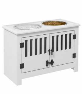 PawHut Raised Dog Bowls for Large Dogs Feeding Station w/ Stand, Storage - White