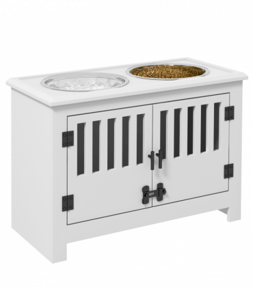 PawHut Raised Dog Bowls for Large Dogs Feeding Station w/ Stand, Storage - White