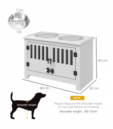 PawHut Raised Dog Bowls for Large Dogs Feeding Station w/ Stand, Storage - White