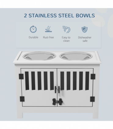 PawHut Raised Dog Bowls for Large Dogs Feeding Station w/ Stand, Storage - White