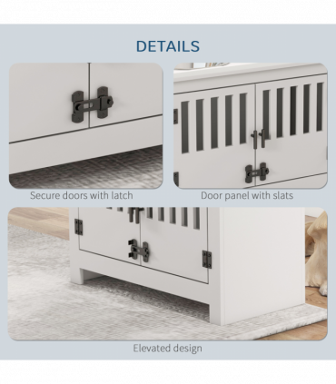 PawHut Raised Dog Bowls for Large Dogs Feeding Station w/ Stand, Storage - White