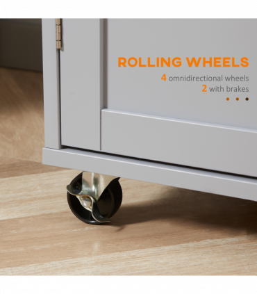 Rolling Kitchen Cart with Rubber Wood Top, Towel Rack, Hooks and Drawers Grey