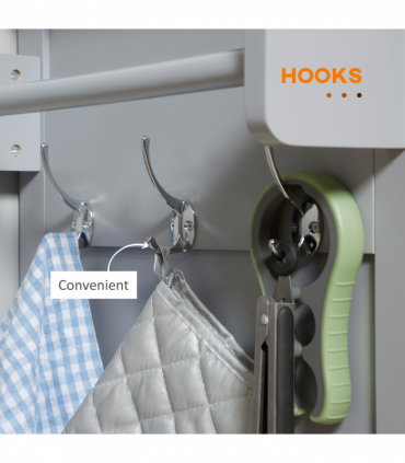 Rolling Kitchen Cart with Rubber Wood Top, Towel Rack, Hooks and Drawers Grey