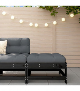 vidaXL Garden Footstool with Cushion Black Solid Wood Pine