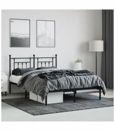 vidaXL Metal Bed Frame with Headboard Black 140x200 cm