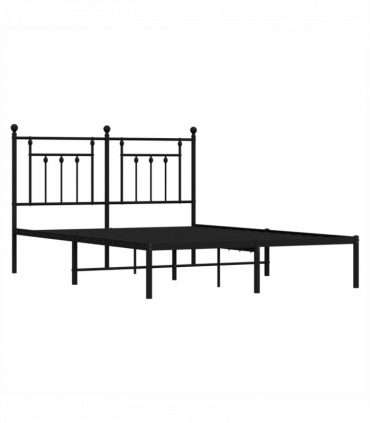 vidaXL Metal Bed Frame with Headboard Black 140x200 cm