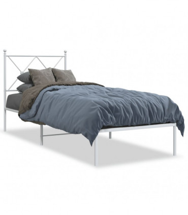 vidaXL Metal Bed Frame with Headboard White 75x190 cm Small Single