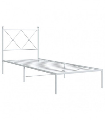 vidaXL Metal Bed Frame with Headboard White 75x190 cm Small Single