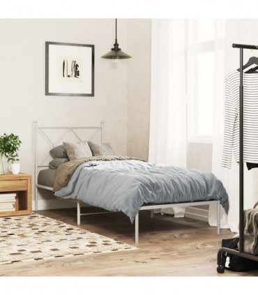 vidaXL Metal Bed Frame with Headboard White 75x190 cm Small Single