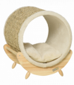 Elevated Cat House Kitten Bed Pet Shelter with Scratcher Cushion, Beige
