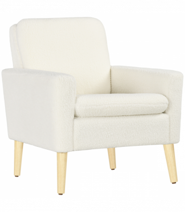HOMCOM Modern Accent Chair with Wood Legs, Wide Seat, Teddy Armchair, Cream