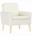 HOMCOM Modern Accent Chair with Wood Legs, Wide Seat, Teddy Armchair, Cream
