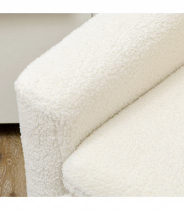 HOMCOM Modern Accent Chair with Wood Legs, Wide Seat, Teddy Armchair, Cream