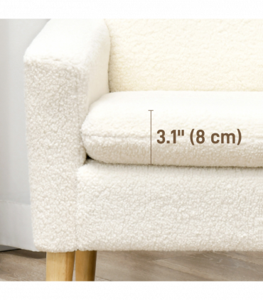 HOMCOM Modern Accent Chair with Wood Legs, Wide Seat, Teddy Armchair, Cream