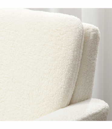 HOMCOM Modern Accent Chair with Wood Legs, Wide Seat, Teddy Armchair, Cream