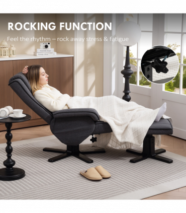 HOMCOM Rocker Swivel Recliner Chair with Footstool, Linen Upholstered