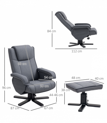 HOMCOM Rocker Swivel Recliner Chair with Footstool, Linen Upholstered