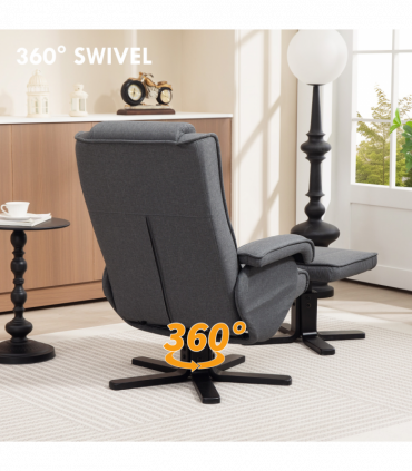 HOMCOM Rocker Swivel Recliner Chair with Footstool, Linen Upholstered