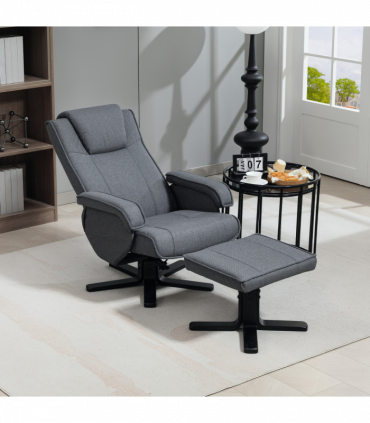 HOMCOM Rocker Swivel Recliner Chair with Footstool, Linen Upholstered