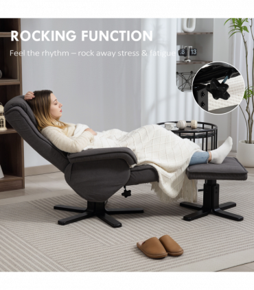 HOMCOM Rocker Swivel Recliner Chair with Footstool, Velvet Upholstered