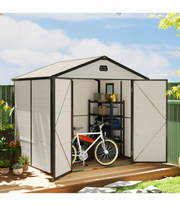 Outsunny 8 x 6ft Garden Shed Storage w/ Foundation Kit, Vents, Cream White