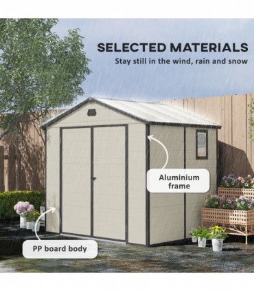 Outsunny 8 x 6ft Garden Shed Storage w/ Foundation Kit, Vents, Cream White