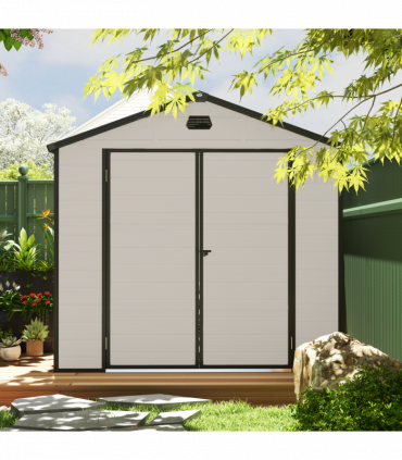 Outsunny 8 x 6ft Garden Shed Storage w/ Foundation Kit, Vents, Cream White