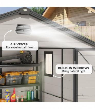 Outsunny 8 x 6ft Garden Shed Storage w/ Foundation Kit, Vents, Cream White