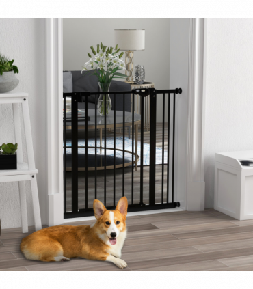 PawHut Adjustable Safety Gate w/ 1 Extensions and Four Adjustable Screws, Black