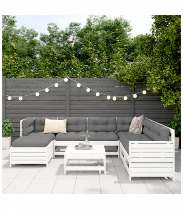 vidaXL 8 Piece Garden Sofa Set White Solid Wood Pine