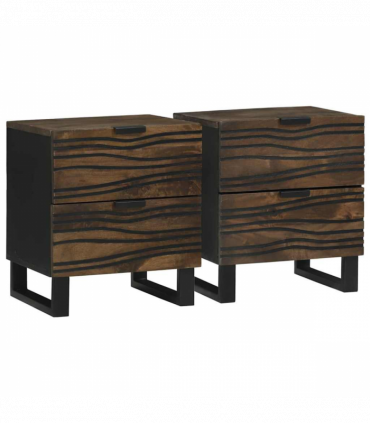 vidaXL Bedside Cabinet 2 pcs Walnut 40 x 33 x 46 cm Solid mango wood