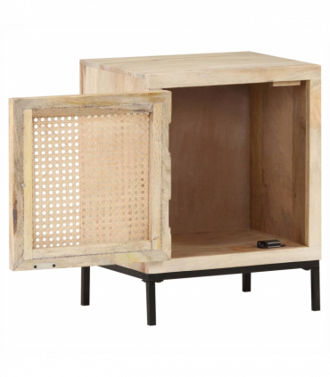 vidaXL Bedside Cabinet 40x30x50 cm Solid Mango Wood and Natural Cane