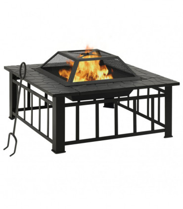 vidaXL Fire Pit with Poker 79x79x46.5 cm XXL Steel