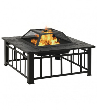 vidaXL Fire Pit with Poker 79x79x46.5 cm XXL Steel