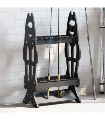 vidaXL Fishing Rod Rack for 16 Rods Black