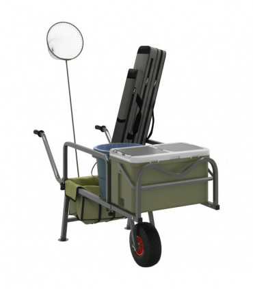 vidaXL Fishing Trolley Green with Wheel Powder-coated Steel