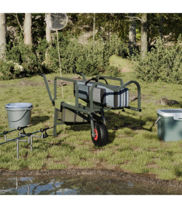 vidaXL Fishing Trolley Green with Wheel Powder-coated Steel