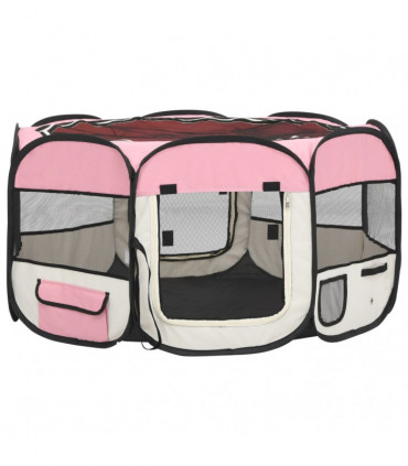 vidaXL Foldable Dog Playpen with Carrying Bag Pink 125x125x61 cm