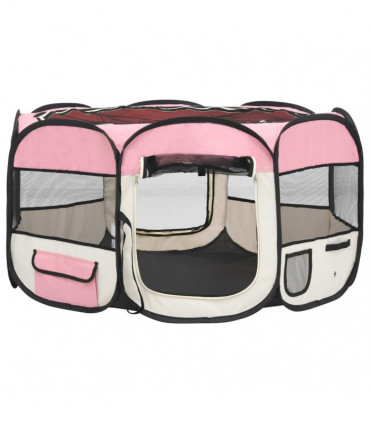 vidaXL Foldable Dog Playpen with Carrying Bag Pink 125x125x61 cm