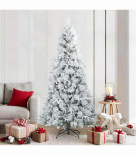 vidaXL Artificial Hinged Christmas Tree Snow Flocked White 210 cm