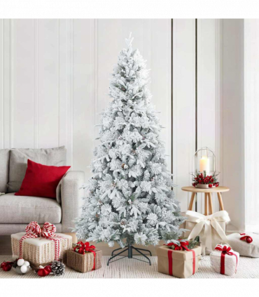 vidaXL Artificial Hinged Christmas Tree Snow Flocked White 180 cm