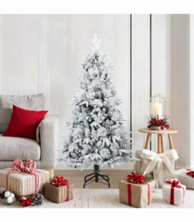 vidaXL Artificial Hinged Christmas Tree Snow Flocked White 150 cm