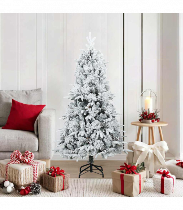 vidaXL Artificial Hinged Christmas Tree Snow Flocked White 150 cm