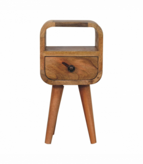 Artisan Furniture Solid Wood Extra Mini Oakish Curve Open Slot Bedside, 1 Drawer, Brown