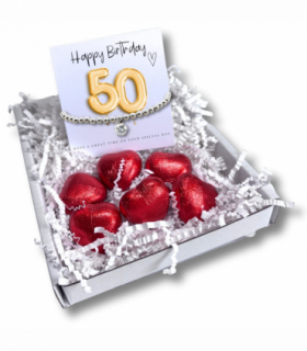 50th Birthday Cubic Zirconia Silver Bracelet & Gold Balloon Mini Gift Hamper